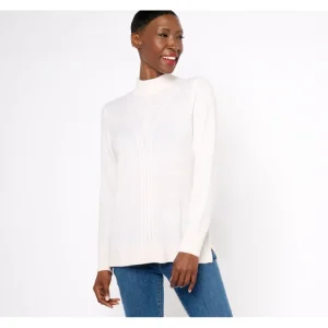 Isaac Mizrahi Live! Cashmere Mock Neck Sweater w/ Cable Detail - a world of fashionable women's clothing, including a wide selection of dresses and trendy accessories.> Hat