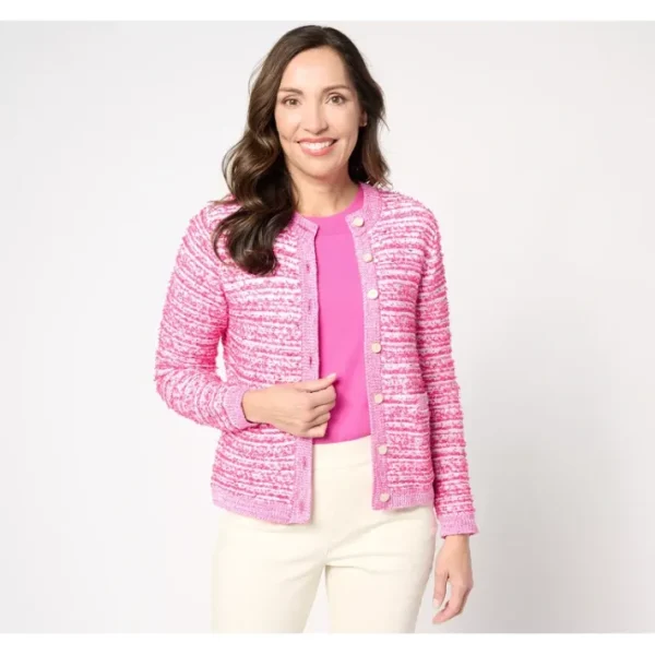 Shop All<Isaac Mizrahi Live! Charming Eyelash Cardigan - a world of fashionable women's clothing, including a wide selection of dresses and trendy accessories.