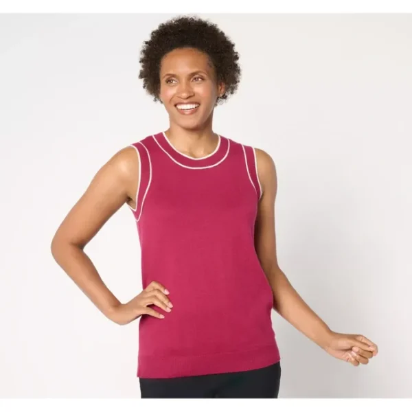 Shop All<Isaac Mizrahi Live! Classic Sweater with Trim Tipping - a world of fashionable women's clothing, including a wide selection of dresses and trendy accessories.