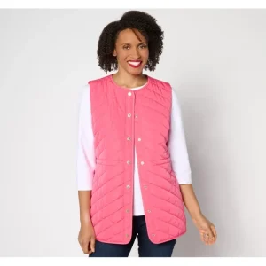 Isaac Mizrahi Live! Clubhouse Quilted Snap Front Vest - a world of fashionable women's clothing, including a wide selection of dresses and trendy accessories.> Hat