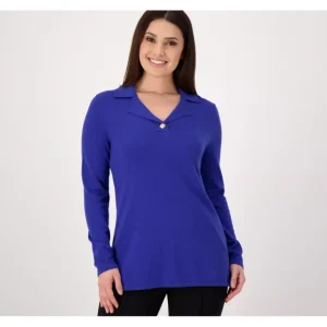 Isaac Mizrahi Live Collared Sweater Pullover - a world of fashionable women's clothing, including a wide selection of dresses and trendy accessories.> Hat