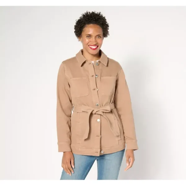 Shop All<Isaac Mizrahi Live! Color True Denim Jacket w/ Waist Tie - a world of fashionable women's clothing, including a wide selection of dresses and trendy accessories.