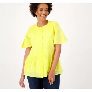 Dresses<Isaac Mizrahi Live! Embroidered Textured Blouse - a world of fashionable women's clothing, including a wide selection of dresses and trendy accessories.