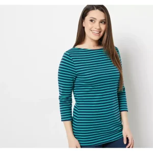 Isaac Mizrahi Live! Essential Yarn Dye Stripe 3/4 Sleeve Top - a world of fashionable women's clothing, including a wide selection of dresses and trendy accessories.> Hat