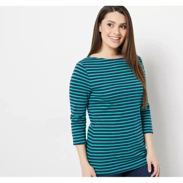 Isaac Mizrahi Live! Essential Yarn Dye Stripe 3/4 Sleeve Top - a world of fashionable women's clothing, including a wide selection of dresses and trendy accessories.> Hat