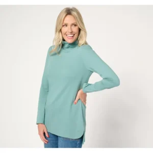 Isaac Mizrahi Live! Essentials Long Sleeve Hi-Low Hem Turtleneck - a world of fashionable women's clothing, including a wide selection of dresses and trendy accessories.> Hat