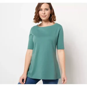 Isaac Mizrahi Live! Essentials Pima Cotton Boat Neck Swing Top - a world of fashionable women's clothing, including a wide selection of dresses and trendy accessories.> Hat