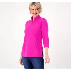 Isaac Mizrahi Live! Essentials Pima Cotton Half Zip 3/4 Sleeve Top - a world of fashionable women's clothing, including a wide selection of dresses and trendy accessories.> Hat