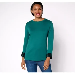 Isaac Mizrahi Live! Essentials Pima Cotton Long Sleeve Crewneck - a world of fashionable women's clothing, including a wide selection of dresses and trendy accessories.> Hat