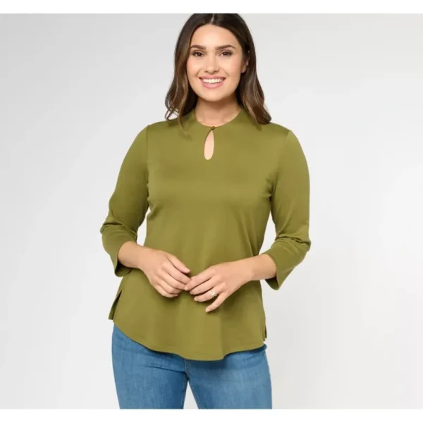 Isaac Mizrahi Live! Essentials Pima Cotton Top with Keyhole - a world of fashionable women's clothing, including a wide selection of dresses and trendy accessories.> Hat