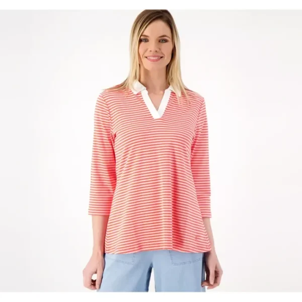 Shop All<Isaac Mizrahi Live Essentials Pima Cotton Yarn Dye Top - a world of fashionable women's clothing, including a wide selection of dresses and trendy accessories.