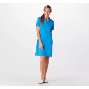 Dresses<Isaac Mizrahi Live! Essentials Pima Split-Neck Dress w/ Collar - a world of fashionable women's clothing, including a wide selection of dresses and trendy accessories.