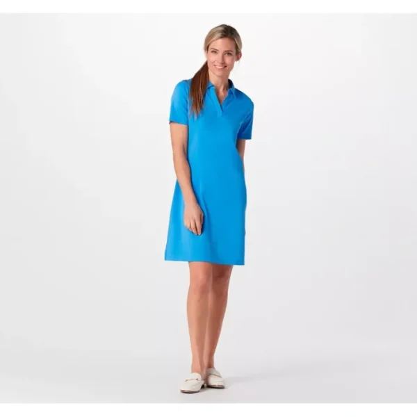 Dresses<Isaac Mizrahi Live! Essentials Pima Split-Neck Dress w/ Collar - a world of fashionable women's clothing, including a wide selection of dresses and trendy accessories.