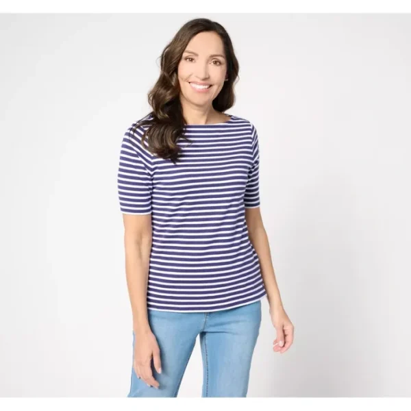 Shop All<Isaac Mizrahi Live! Essentials Yarn Dye Stripe Boat Neck Top - a world of fashionable women's clothing, including a wide selection of dresses and trendy accessories.