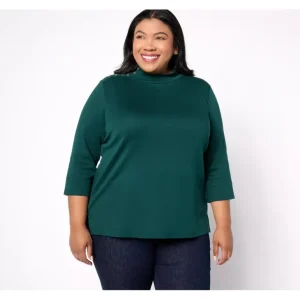 Isaac Mizrahi Live! Estate Mock Neck 3/4 Sleeve Top w/ Buttons - a world of fashionable women's clothing, including a wide selection of dresses and trendy accessories.> Hat