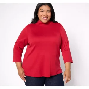 Isaac Mizrahi Live! Estate Mock Neck 3/4 Sleeve Top with Button Detail - a world of fashionable women's clothing, including a wide selection of dresses and trendy accessories.> Hat