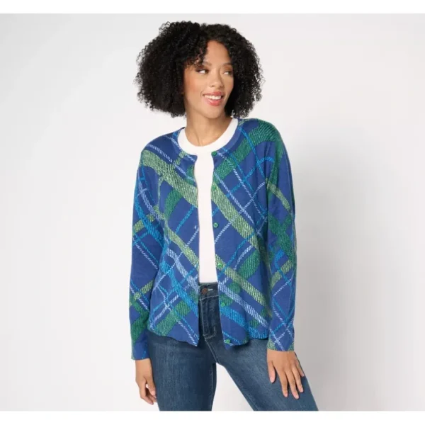 Isaac Mizrahi Live! Estate Printed Button Front Cardigan - a world of fashionable women's clothing, including a wide selection of dresses and trendy accessories.> Hat