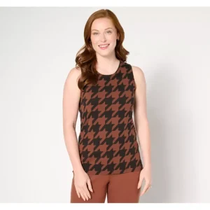 Isaac Mizrahi Live! Estate Printed Crewneck Sweater Shell - a world of fashionable women's clothing, including a wide selection of dresses and trendy accessories.> Hat