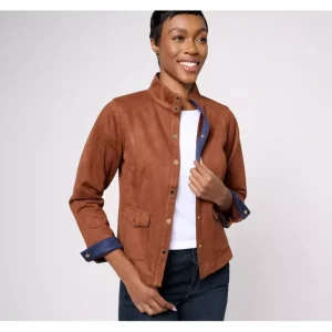Isaac Mizrahi Live! Faux Suede Jacket with Patch Pockets - a world of fashionable women's clothing, including a wide selection of dresses and trendy accessories.> Hat