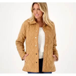 Isaac Mizrahi Live Faux Suede Quilted Barn Jacket Lining - a world of fashionable women's clothing, including a wide selection of dresses and trendy accessories.> Hat