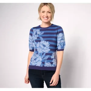 Isaac Mizrahi Live! Floral Jacquard Elbow Sleeve Pullover Sweater - a world of fashionable women's clothing, including a wide selection of dresses and trendy accessories.> Hat