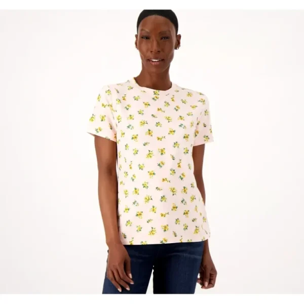 Isaac Mizrahi Live! Floral Printed Crew Neck T-Shirt - a world of fashionable women's clothing, including a wide selection of dresses and trendy accessories.> Hat