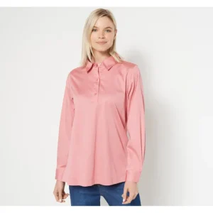 Isaac Mizrahi Live! Half Button Front Blouse - a world of fashionable women's clothing, including a wide selection of dresses and trendy accessories.> Hat