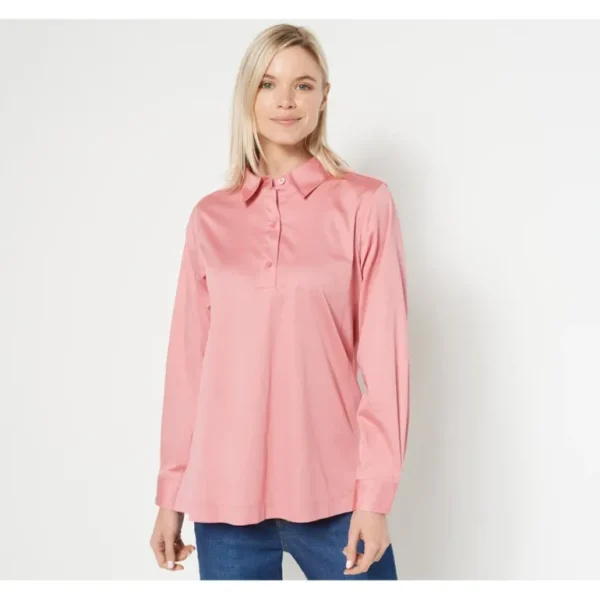 Isaac Mizrahi Live! Half Button Front Blouse - a world of fashionable women's clothing, including a wide selection of dresses and trendy accessories.> Hat
