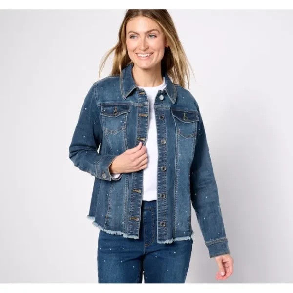 Shop All<Isaac Mizrahi Live! Indigo Denim Jacket with Embellishment - a world of fashionable women's clothing, including a wide selection of dresses and trendy accessories.