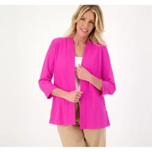 Isaac Mizrahi Live! Knit 3/4 Sleeve Open Front Cardigan - a world of fashionable women's clothing, including a wide selection of dresses and trendy accessories.> Hat