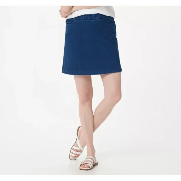Shop All<Isaac Mizrahi Live! Knit Denim Skort - a world of fashionable women's clothing, including a wide selection of dresses and trendy accessories.