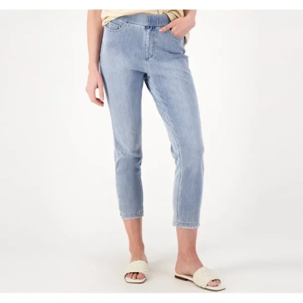 Shop All<Isaac Mizrahi Live! Knit Denim Tall Pull-On Jeans - a world of fashionable women's clothing, including a wide selection of dresses and trendy accessories.