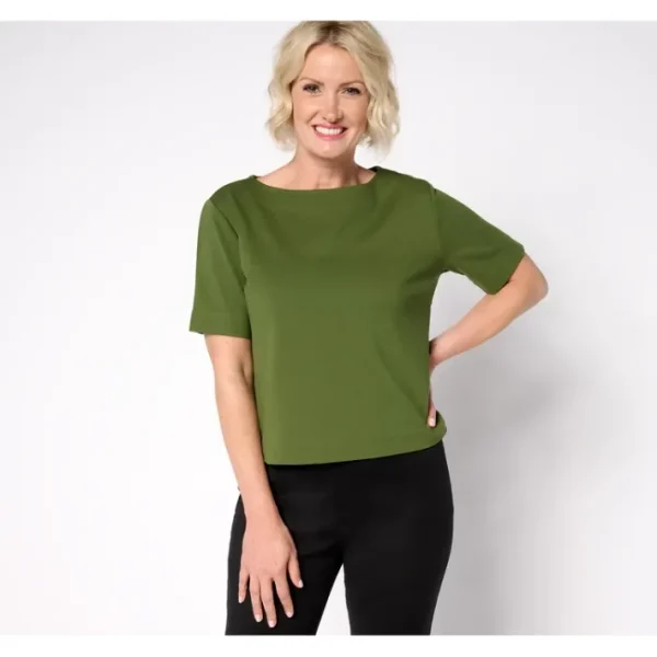 Shop All<Isaac Mizrahi Live! Luxe Ponte Elbow Sleeve Boat Neck Top - a world of fashionable women's clothing, including a wide selection of dresses and trendy accessories.
