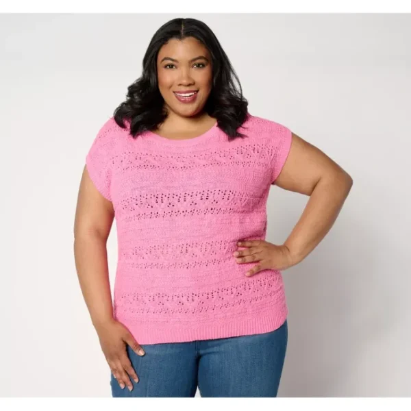 Shop All<Isaac Mizrahi Live! Open Stitch Boat Neck Sweater - a world of fashionable women's clothing, including a wide selection of dresses and trendy accessories.