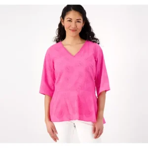 Isaac Mizrahi Live! Paisley Woven Tunic with Peplum Detail - a world of fashionable women's clothing, including a wide selection of dresses and trendy accessories.> Hat