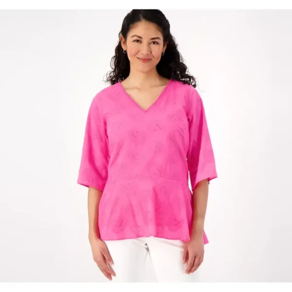Isaac Mizrahi Live! Paisley Woven Tunic with Peplum Detail - a world of fashionable women's clothing, including a wide selection of dresses and trendy accessories.> Hat