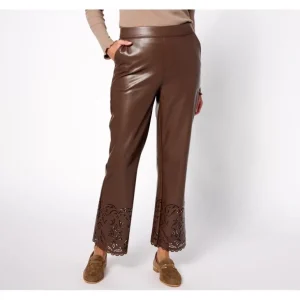 Isaac Mizrahi Live! Perforated Hem Faux Leather Pants - a world of fashionable women's clothing, including a wide selection of dresses and trendy accessories.> Coats