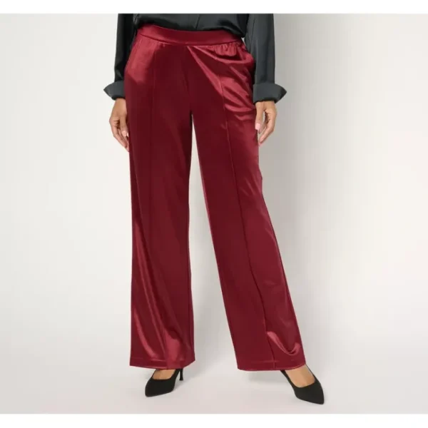 Fashion<Isaac Mizrahi Live! Petite Always Isaac Knit Satin Wide Leg Pants - a world of fashionable women's clothing, including a wide selection of dresses and trendy accessories.