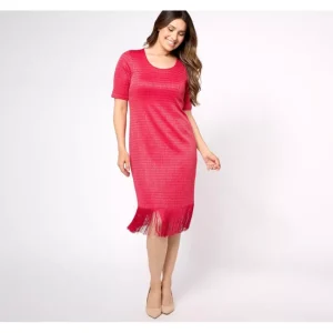 Dresses<Isaac Mizrahi Live! Petite Always Isaac Lurex Fringe Dress - a world of fashionable women's clothing, including a wide selection of dresses and trendy accessories.