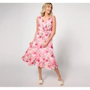 Isaac Mizrahi Live! Petite Always Isaac Twist Front Mesh Midi Dress - a world of fashionable women's clothing, including a wide selection of dresses and trendy accessories.> Hat
