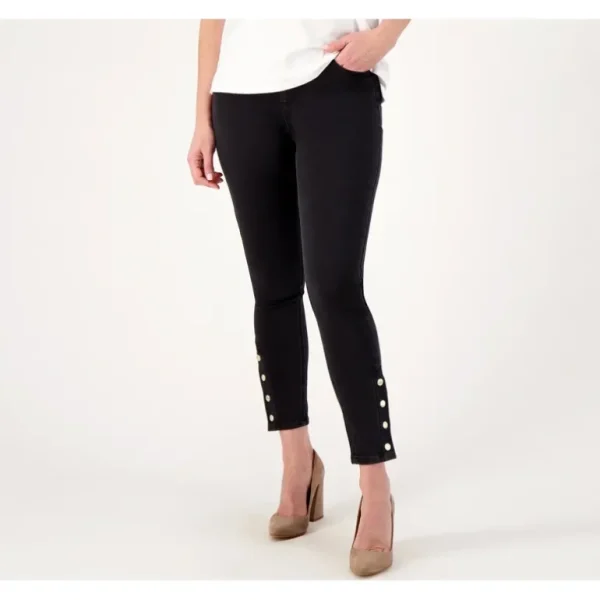 Isaac Mizrahi Live Petite Black Divine Denim Slim Leg Jeans - a world of fashionable women's clothing, including a wide selection of dresses and trendy accessories.> Hat