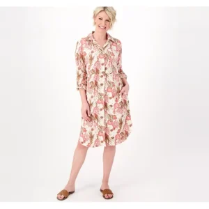 Dresses<Isaac Mizrahi Live! Petite Bridgehampton Linen Shirt Dress - a world of fashionable women's clothing, including a wide selection of dresses and trendy accessories.