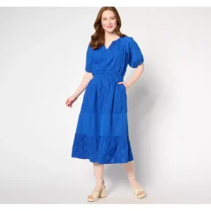 Isaac Mizrahi Live! Petite Cotton Eyelet Tiered Midi Dress - a world of fashionable women's clothing, including a wide selection of dresses and trendy accessories.> Hat