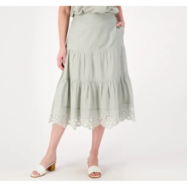 Shop All<Isaac Mizrahi Live! Petite Cotton Lawn Skirt with Embroidered Hem - a world of fashionable women's clothing, including a wide selection of dresses and trendy accessories.