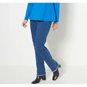 Isaac Mizrahi Live Petite Denim Frayed Hem Jeans - a world of fashionable women's clothing, including a wide selection of dresses and trendy accessories.> Hat