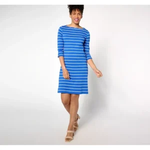 Dresses<Isaac Mizrahi Live! Petite Essentials Pima Cotton Stripe Boat Neck Dress - a world of fashionable women's clothing, including a wide selection of dresses and trendy accessories.