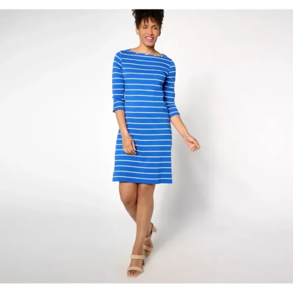 Dresses<Isaac Mizrahi Live! Petite Essentials Pima Cotton Stripe Boat Neck Dress - a world of fashionable women's clothing, including a wide selection of dresses and trendy accessories.