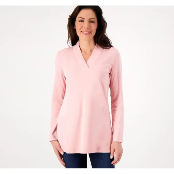 Shop All<Isaac Mizrahi Live! Petite Essentials Pima Wide Neck Tunic - a world of fashionable women's clothing, including a wide selection of dresses and trendy accessories.