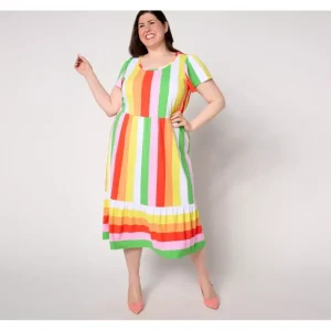 Dresses<Isaac Mizrahi Live! Petite Flutter Sleeve Tiered Midi Dress - a world of fashionable women's clothing, including a wide selection of dresses and trendy accessories.