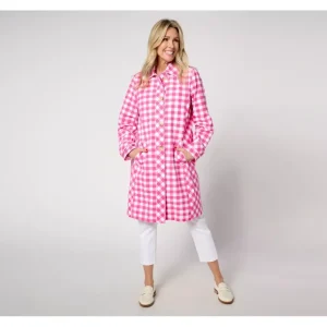 Isaac Mizrahi Live! Petite Gingham Button Front Car Coat - a world of fashionable women's clothing, including a wide selection of dresses and trendy accessories.> Coats